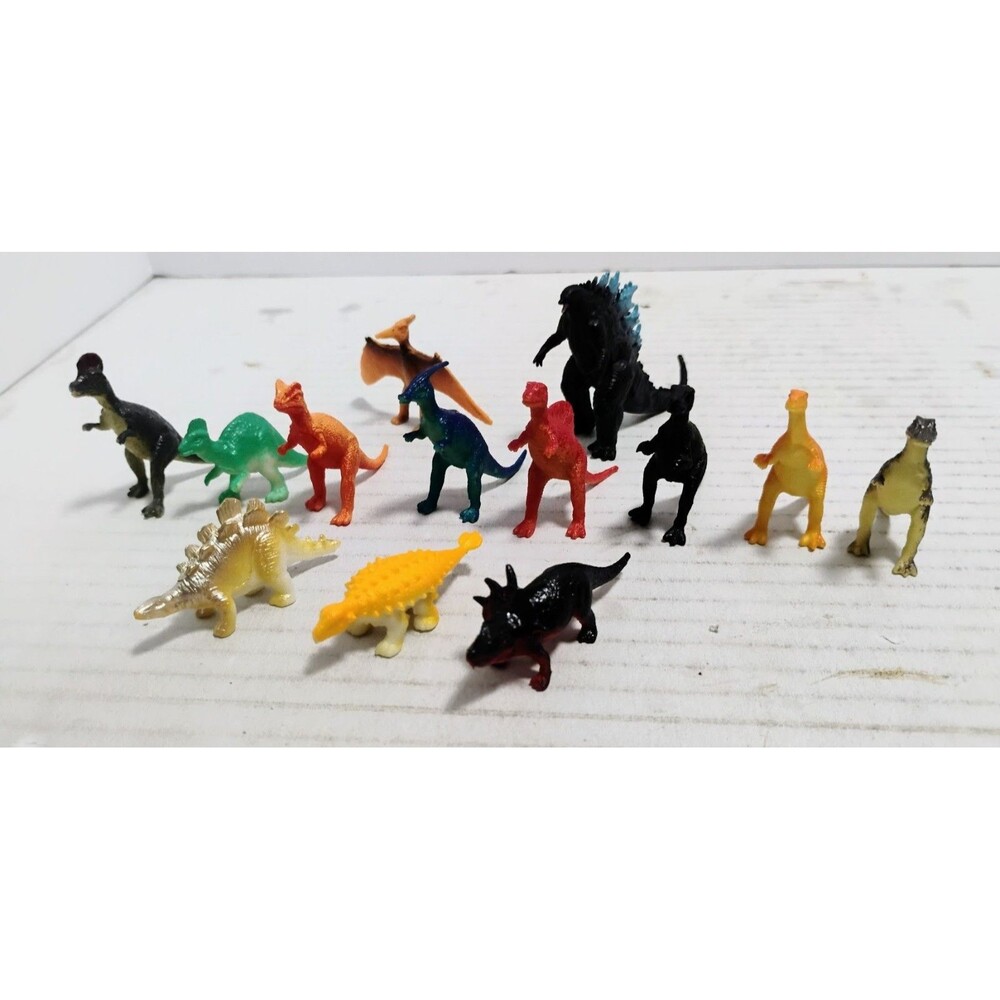 ASSORTED 13 PC MINI MICRO PLASTIC TOY DINOSAUR & GODZILLA LOT